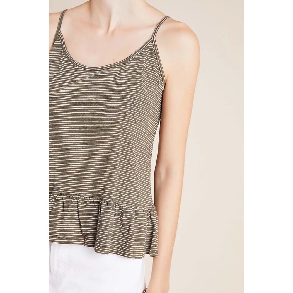 Anthropologie Striped Ruffle Peplum Cami Tank Top Olive Green Small - Picture 3 of 8